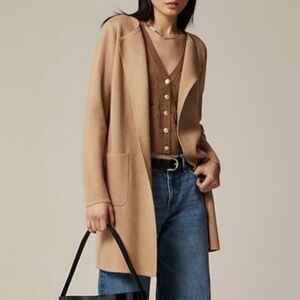 J.Crew Juliette Merino Wool Blend Collarless Sweater-Blazer In Camel Size Large